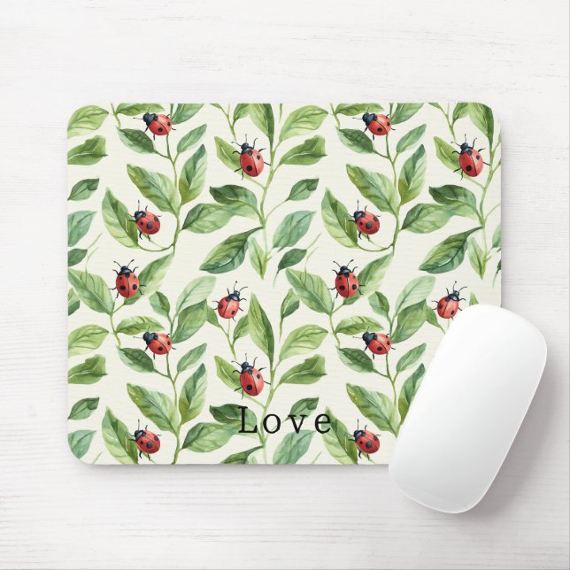 Mousepad Ladybugs on Green Leaves Garden (Com mouse)