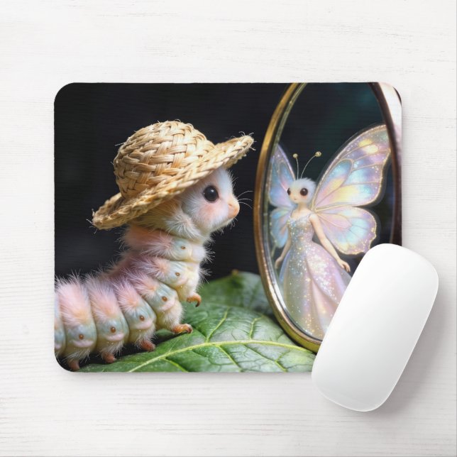 Mousepad Lagarta Difusa Olhando para uma Borboleta Fada (Com mouse)
