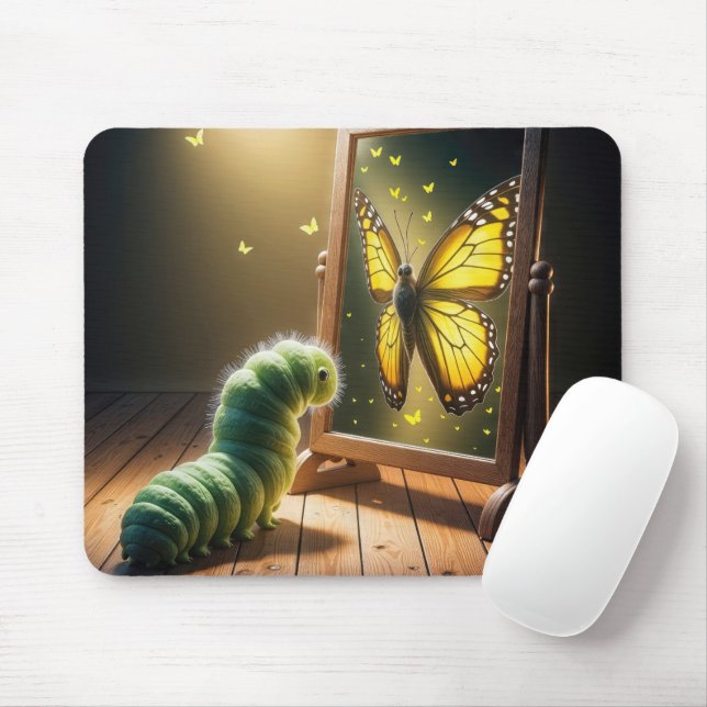 Mousepad Lagarta Olhando uma Borboleta em um Espelho (Com mouse)