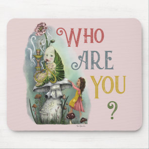 Mousepad Lagarta rosa-branca em Alice na Arte Maravilha