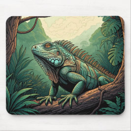 Mousepad Lagarto iguana em um cenário de selva tropical