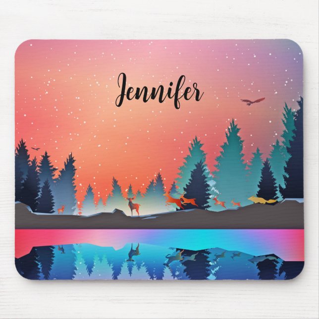 Mousepad Lago de inverno Cênico com Veado (Frente)
