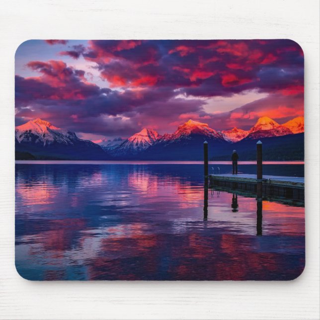 Mousepad Lago McDonald, Glacier National Park Céu vermelho (Frente)