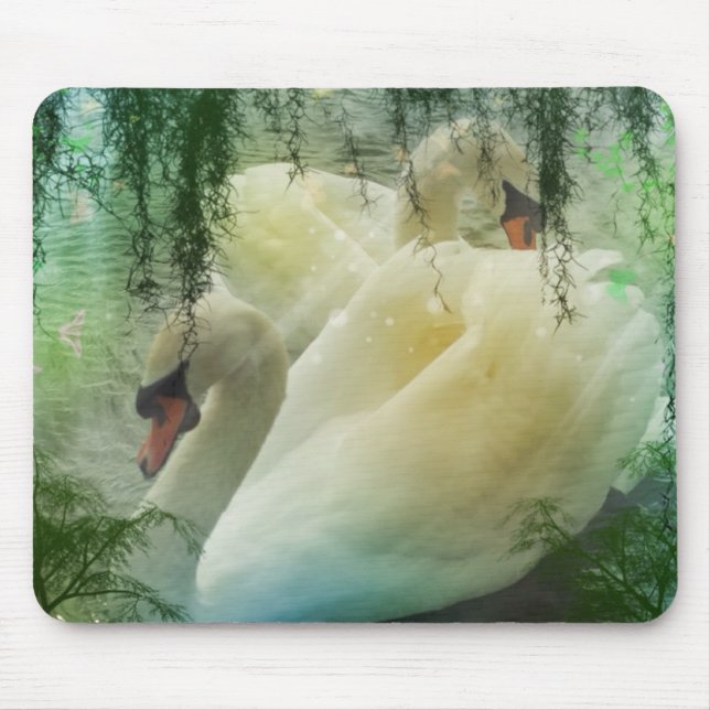 Mousepad Lago Românico Nadando Cisnes Brancas (Frente)