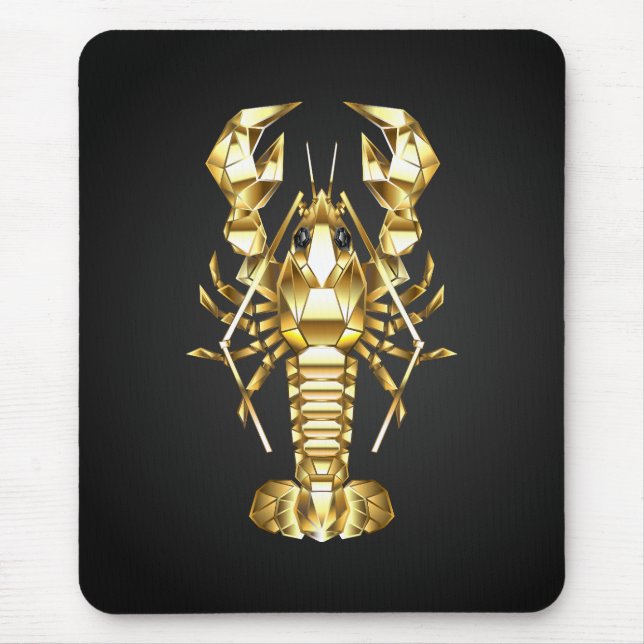 Mousepad lagosta de lagosta poligonal ouro em preto (Frente)