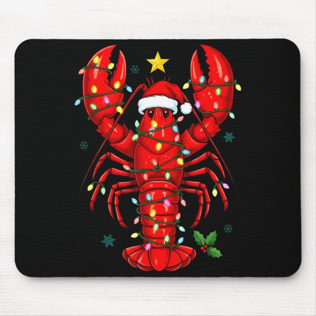 Mousepad Lagosta de Natal com Chapéu de Papai Noel Férias D (Frente)