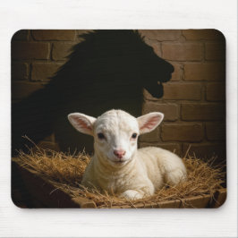 Mousepad Lamb In a Manger With Lion Shadow