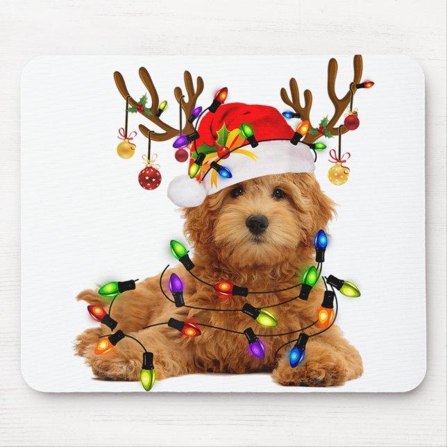 Mousepad Lâmpadas de natal de Cristmas de Goldendoodle (Frente)