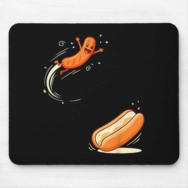 Mousepad Lanches engraçados de cachorro-quente pulando em p (Frente)