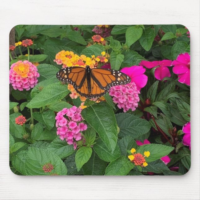 Mousepad Lantana Floral Amarela Rosa Verde com Borboleta (Frente)