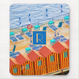 Mousepad Laranja de Praia e Monograma de Cabanas Tropicais 