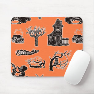 Mousepad Laranja e Preto Padrão Vintage de Halloween