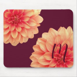 Mousepad Laranja Elegante Flores de Dahlias Monograma de Bo