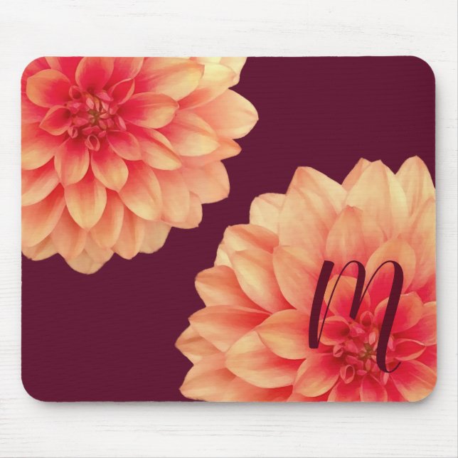 Mousepad Laranja Elegante Flores de Dahlias Monograma de Bo (Frente)