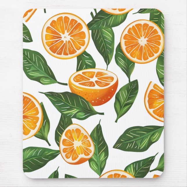 Mousepad Laranja Fruta Botânica Citrus Sem Costura (Frente)
