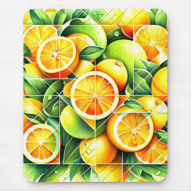 Mousepad Laranja Limão Botânico Cítrico Geométrico (Frente)