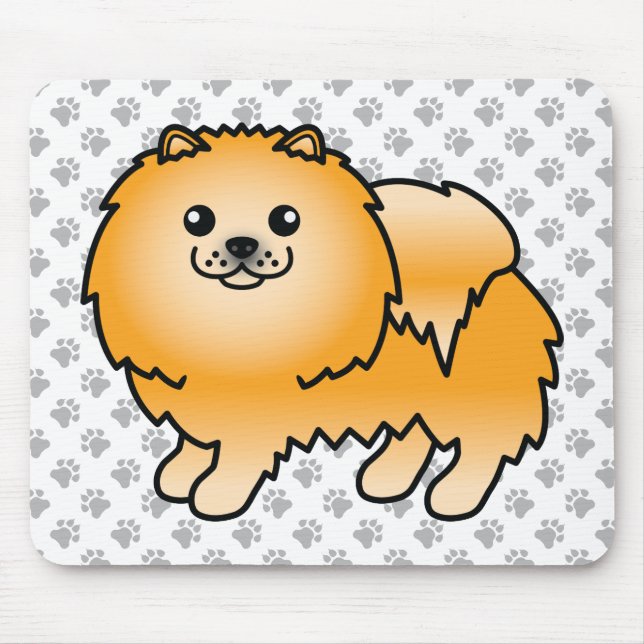 Mousepad Laranja Pomerânia Cachorro de Desenho Animado Fofo (Frente)