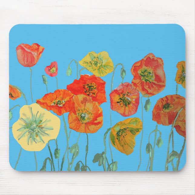 Mousepad Laranja Poppy Poppies Art Computador Mouse Mat Pad (Frente)