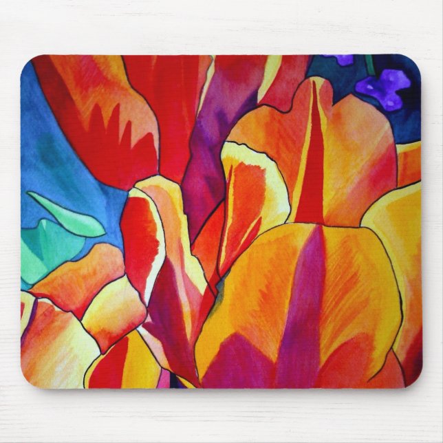 Mousepad Laranja Tulipas aquarela pintura floral (Frente)