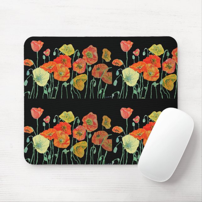 Mousepad Laranja Yellow Red Poppies flores Floreal Mouse Pa (Com mouse)