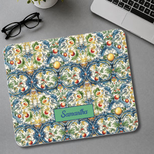 Mousepad laranjas sicilianas mediterrâneo azul majólica