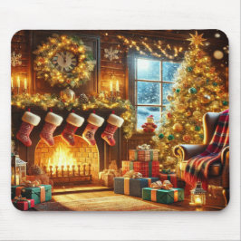 Mousepad Lareira de Natal & árvore em um mundo de inverno m
