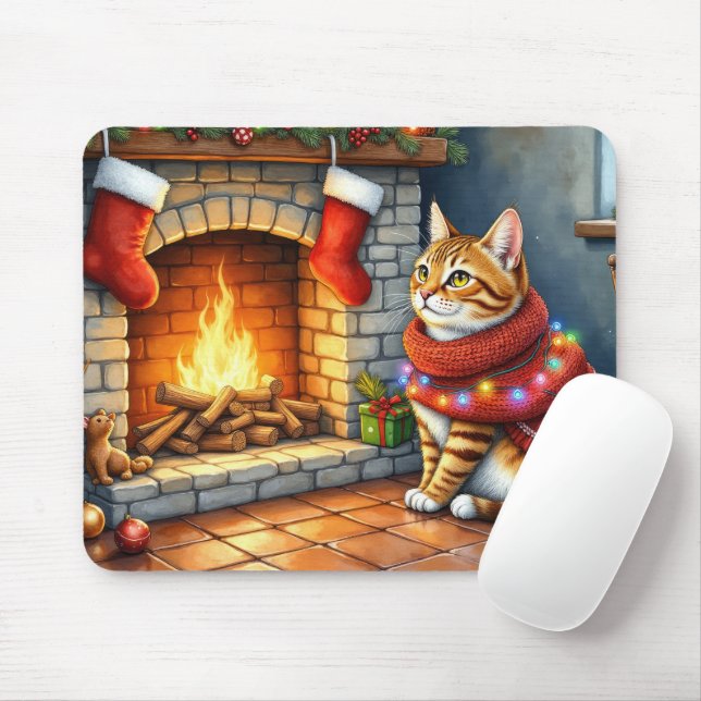 Mousepad Lareira Sentada Abissínio com Luzes de Natal (Com mouse)