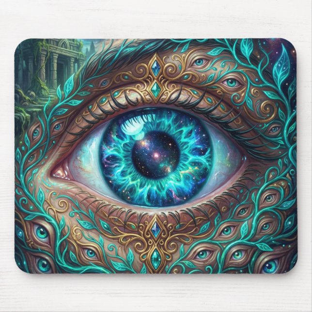 Mousepad Large Electric Blue Eye In Fantasy Scene (Frente)