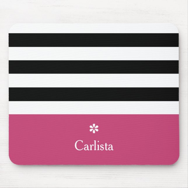 Mousepad Largo Preto Horizontal Stripes Cor-de-rosa Escuro  (Frente)