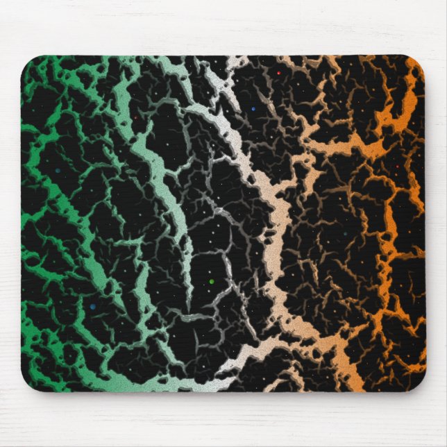 Mousepad Lava de espaço rachada - Verde/Branco/Laranja (Frente)