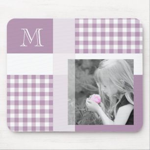 Mousepad Lavanda Adicionar Sua Foto Gingham Modern Monogram