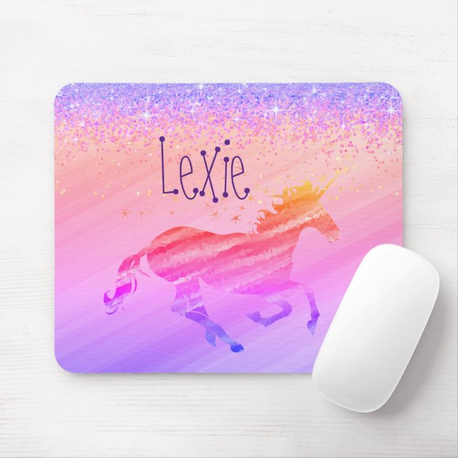 Mousepad Lavanda brilhante e Unicórnio rosa (Com mouse)
