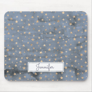Mousepad lavanda de estrelas douradas com uma cor aquática