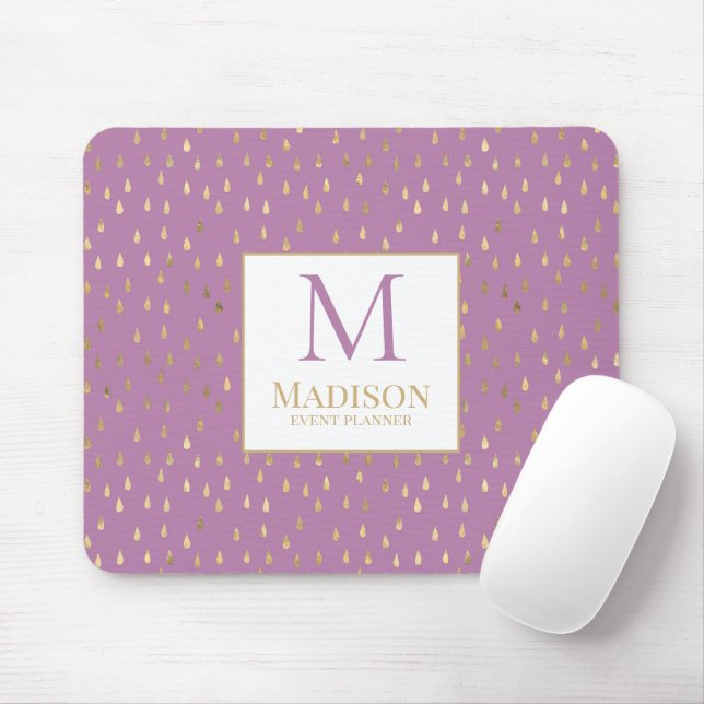 Mousepad Lavanda Dourada Raindrop Modern Trendy Monograma (Com mouse)