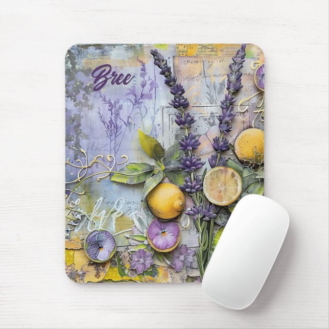 Mousepad Lavanda e Limões Aquarela (Com mouse)