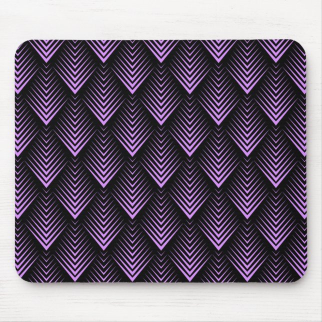 Mousepad Lavanda e padrão geométrico de arte-deco preto (Frente)