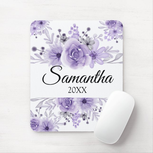 Mousepad Lavanda Elegante Cor Floral Roxa (Com mouse)