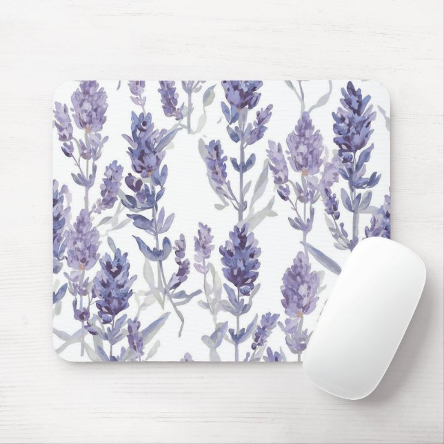 Mousepad Lavender Fields | Purple Watercolor Flower Pattern (Com mouse)