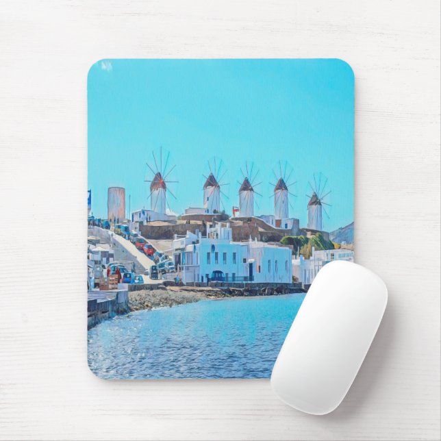 Mousepad ldp MYKONOS - vista do mar dos moinhos de vento - (Com mouse)