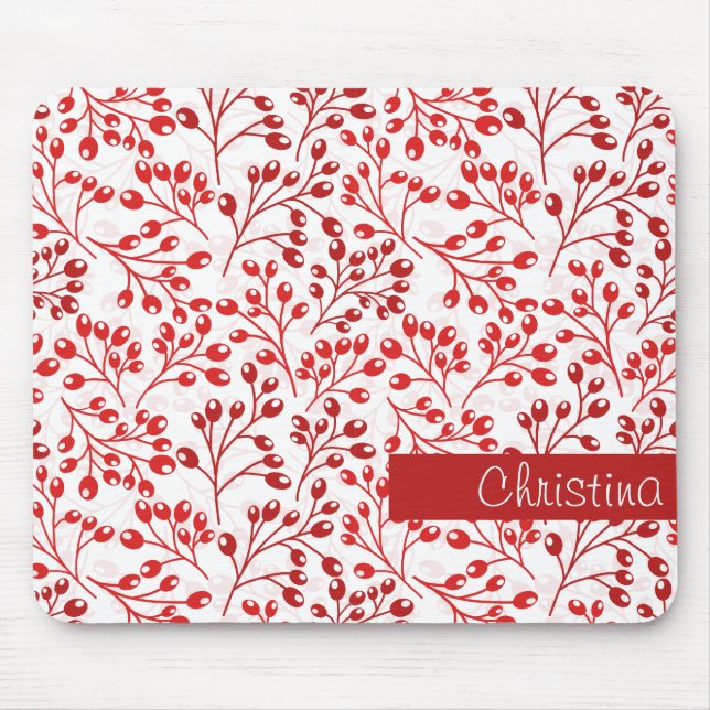 Mousepad Leafy Red Pattern Modern Elegant Nome Personalizad (Frente)