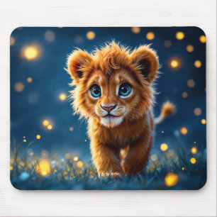 Mousepad Leão de bebê mágico caminhando em uma noite de fan