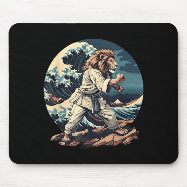 Mousepad Leão de Kickboxing Ondas de Taekwondo Jiu-Jitsu Mm (Frente)