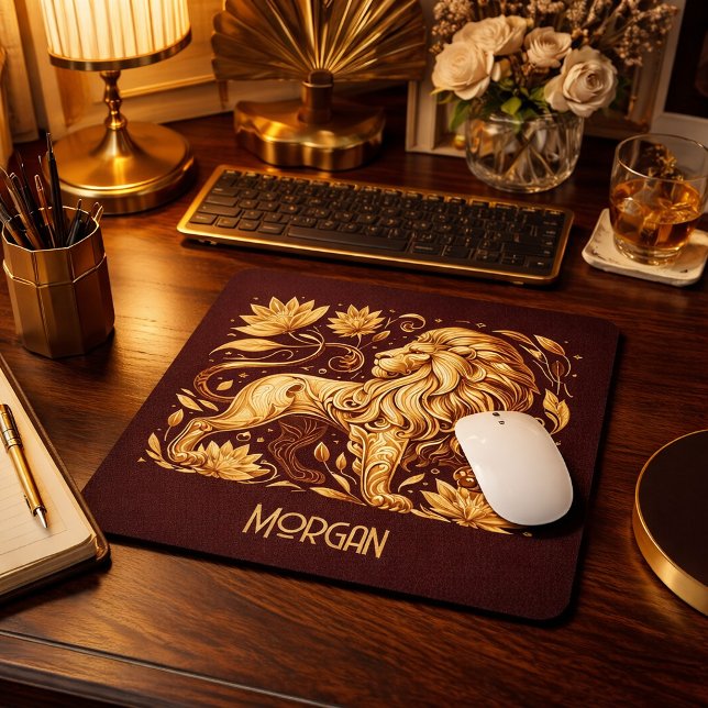 Mousepad Leão Dourado Majestoso Personalizado (Criador carregado)