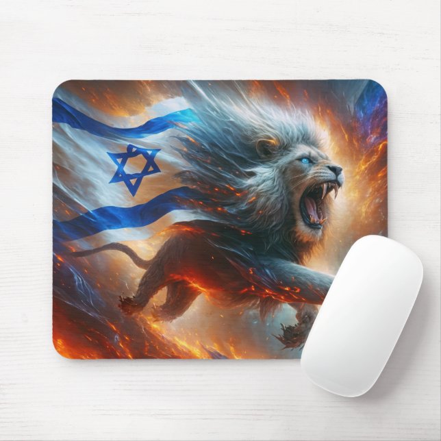 Mousepad Leão Feroz com Estrela de David Flag (Com mouse)