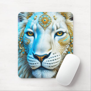 Mousepad Leão Majestoso Branco e Dourado  