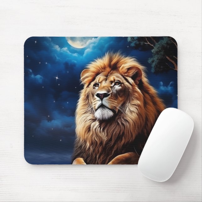 Mousepad Leão na noite da lua (Com mouse)