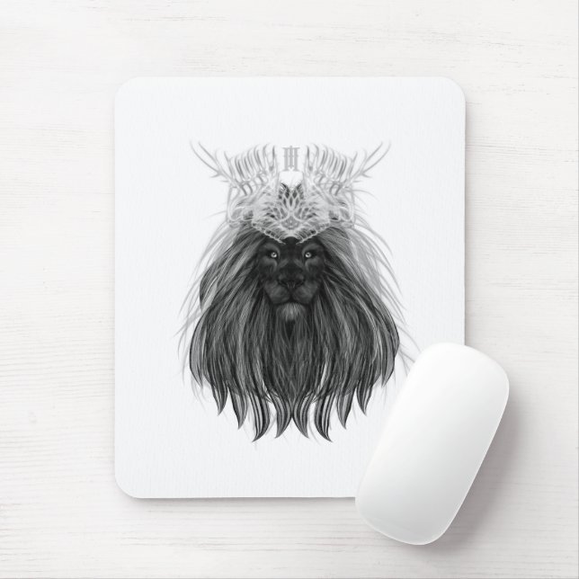 Mousepad Leão Negro com Coroa e Monograma (Com mouse)