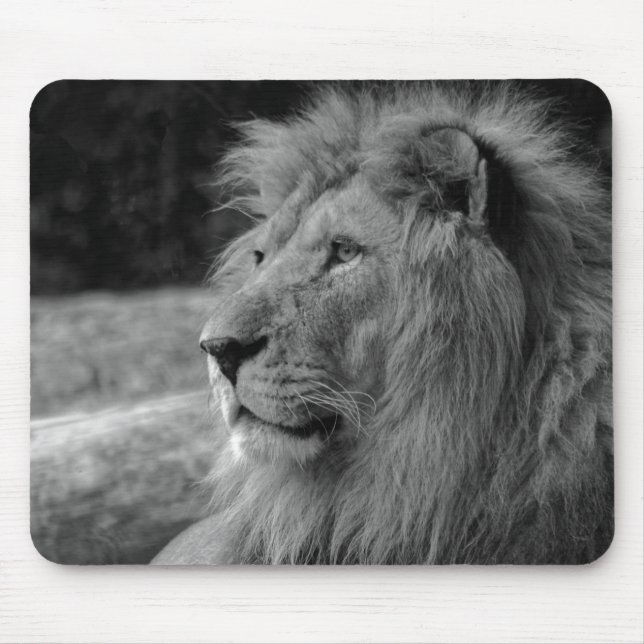 Mousepad Leão Negro e Branco - Animal Selvagem (Frente)