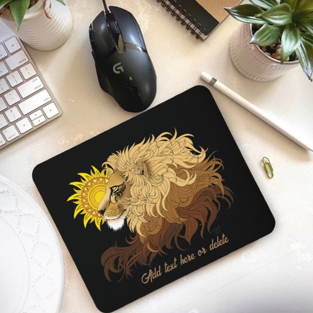 Mousepad Leão preto Amarelo Mandala Sun (Criador carregado)