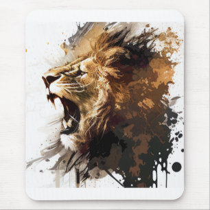 Mousepad Leão Retrato Animal Pintura Vida Selvagem Montanha